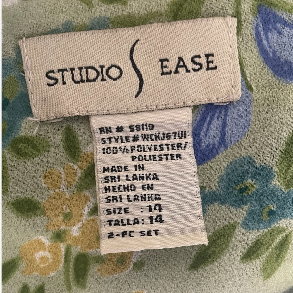 Vintage Y2K Studio Ease Sage green floral column sack midi dress tie back L/XL - Picture 9 of 11